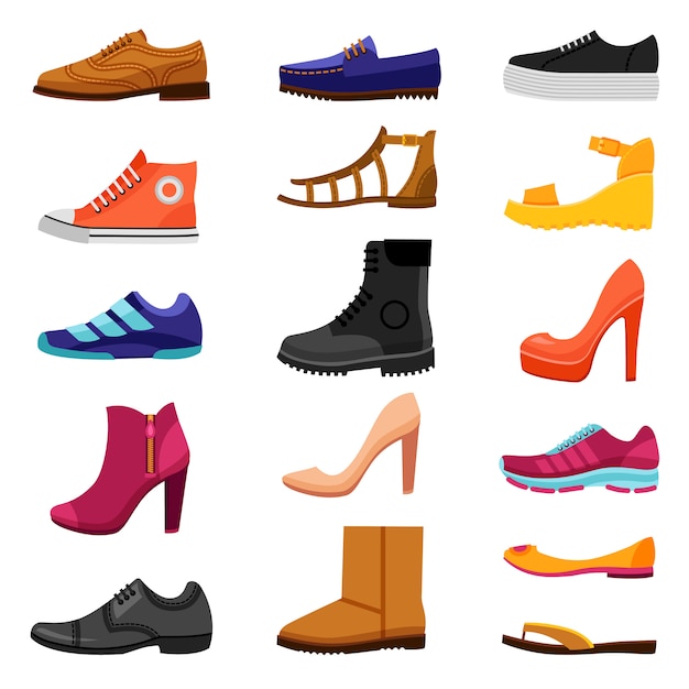 Conjunto de ícones coloridos de calçado
