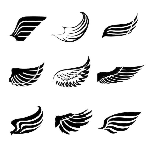 Conjunto de ícones de asas de penas abstratas