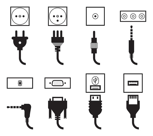 Vetor grátis conjunto de ícones de tomada e plugue elétrico.