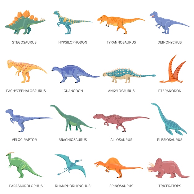 Vetor grátis conjunto de ícones isolados coloridos dinossauros