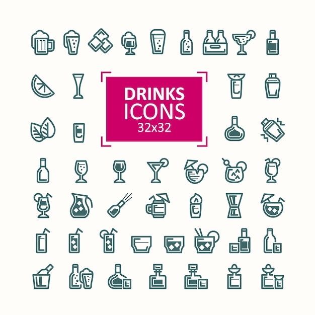 Conjunto de ilustrações vetoriais de ícones de bebidas.