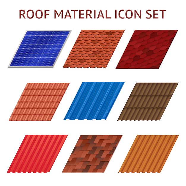 Conjunto de imagens de diferentes cores e formas fragmentos de telha de telhado isolado ilustração vetorial