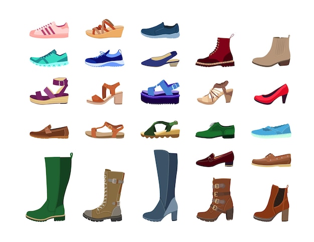 Vetor grátis conjunto de imagens planas de calçados femininos criativos