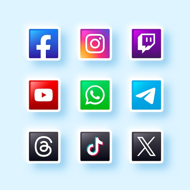 Vetor grátis conjunto de logotipos de redes sociais em gradiente