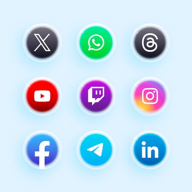 Vetor grátis conjunto de logotipos de redes sociais em gradiente