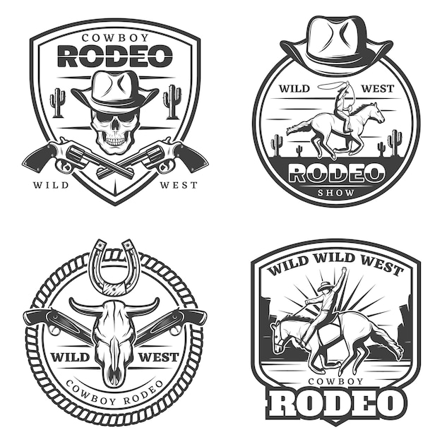 Vetor grátis conjunto de logotipos monocromáticos de rodeio vintage