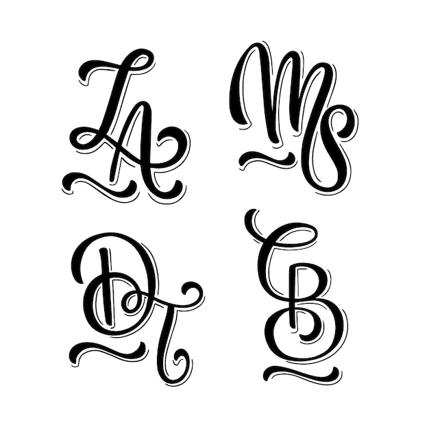 Conjunto de monogramas de letras pretas