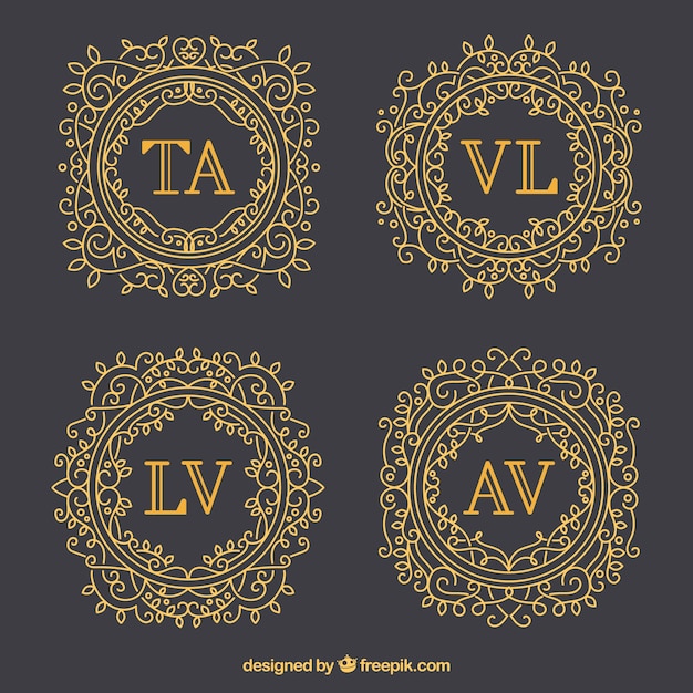 Vetor grátis conjunto de monogramas de ouro elegante