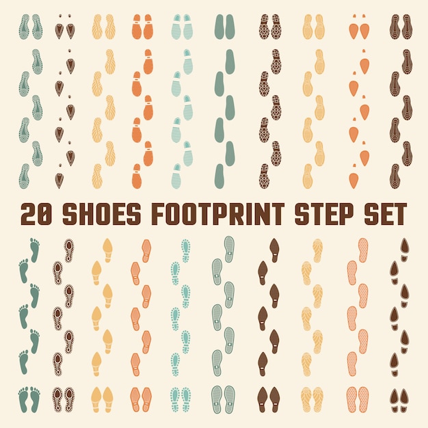 Conjunto de pegadas coloridas de pegadas de sapatos
