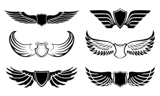 Conjunto de pictogramas de asas de penas abstrata