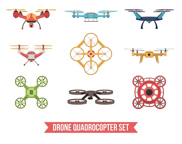 Vetor grátis conjunto quadrocopter drone