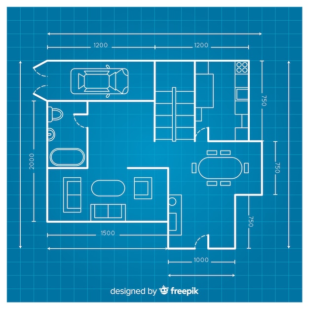 Vetor grátis construção de plano de casa com blueprint