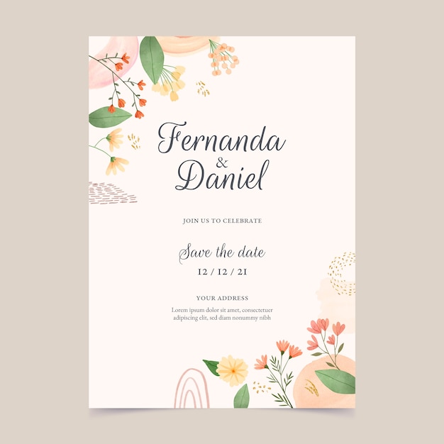 Vetor grátis convite de casamento floral em aquarela