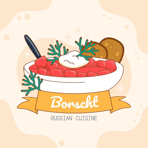 Vetor grátis cozinha russa borscht desenhada à mão