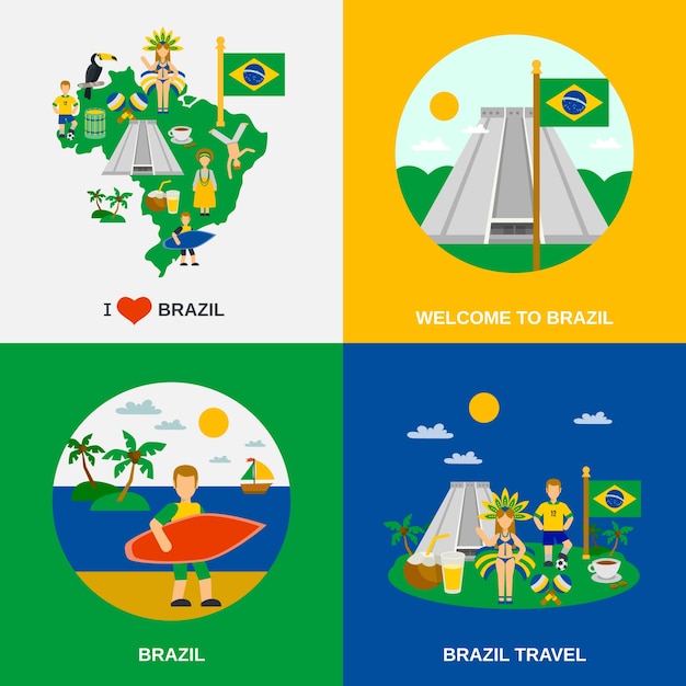 Vetor grátis cultura brasileira 4 flat icons square