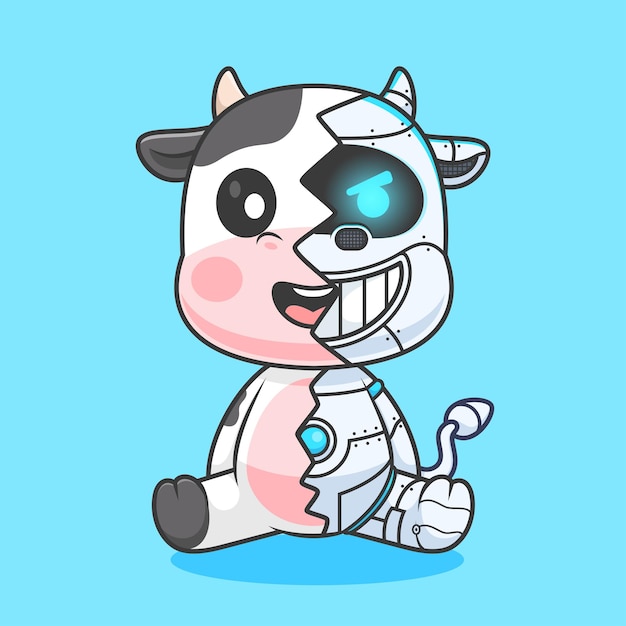 Vetor grátis cute cow robot cyborg vector de desenho animado icon ilustração icon de tecnologia animal vector plano isolado