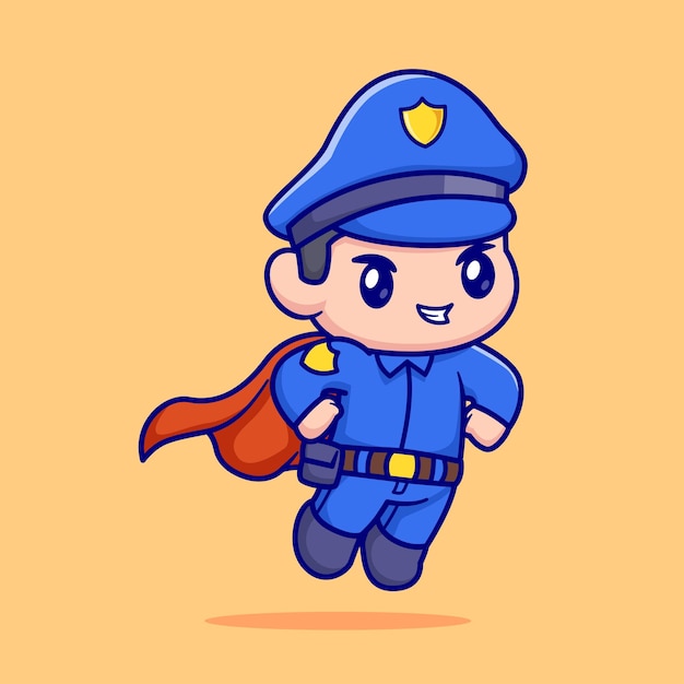 Vetor grátis cute police super hero cartoon vector icon ilustração pessoas profissão icon isolado vector plano