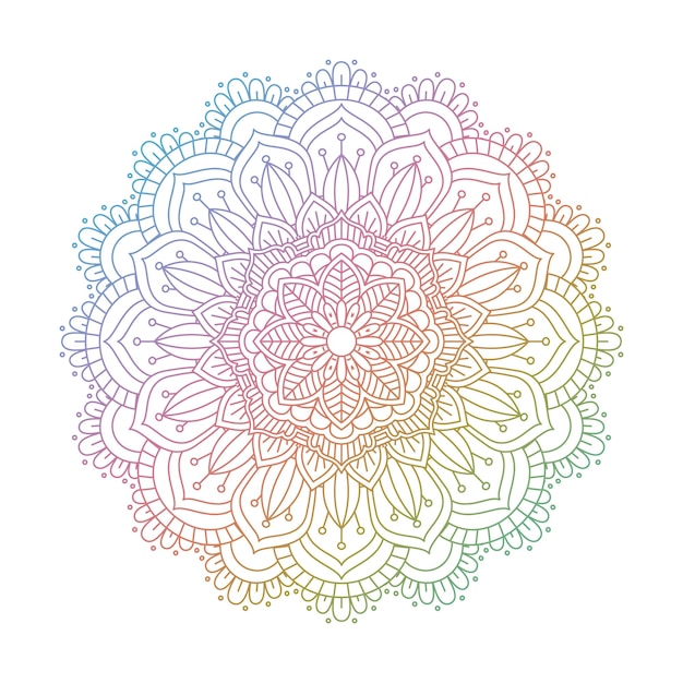 Desenho de mandala decorativa nas cores do arco-íris