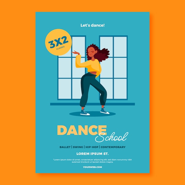 Design de cartaz de escola de dança desenhado à mão