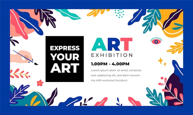 Vetor grátis design plano deixa webinar de exposição de arte