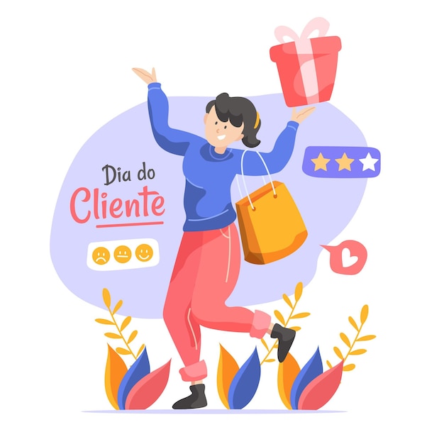 Vetor grátis dia do cliente com mulher e compras