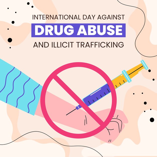 Dia internacional plano contra o abuso de drogas e ilustração de tráfico ilícito