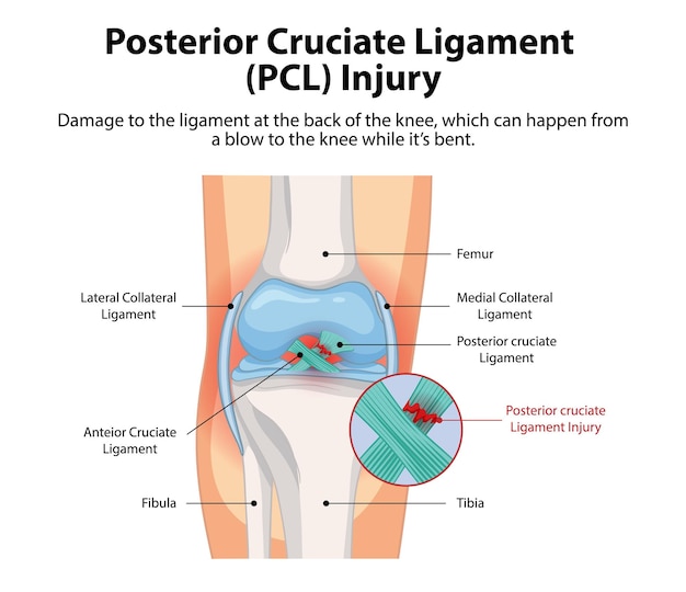 Vetor grátis diagrama de lesão do ligamento cruzado posterior