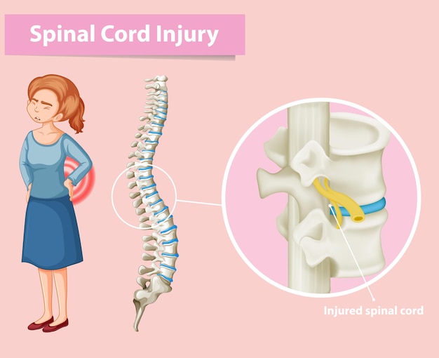 Vetor grátis diagrama mostrando lesão da medula espinhal em humanos
