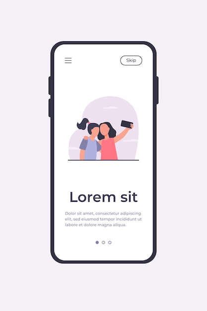 Duas garotas tomando selfie em smartphone. Amigo, telefone, ilustração em vetor plana foto. Modelo de aplicativo móvel do conceito de amizade e tecnologia digital