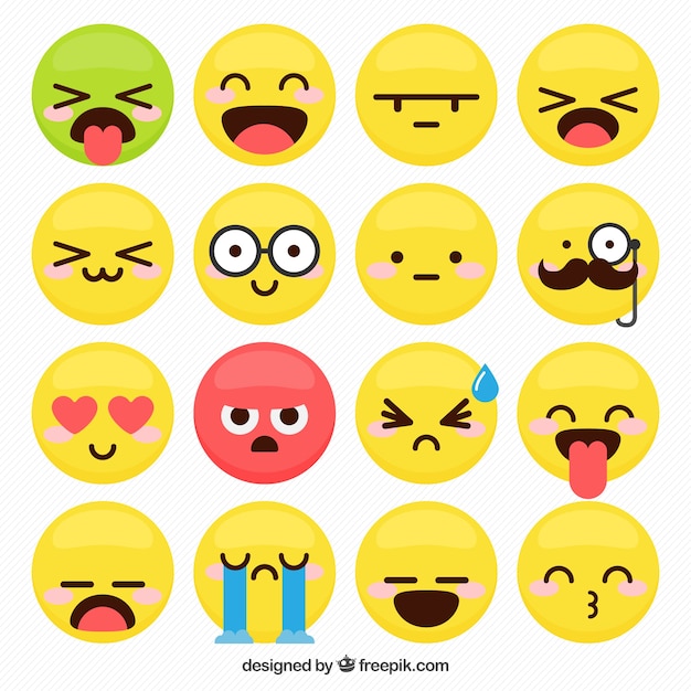 Vetor grátis emoticons decorativas com expressões faciais engraçadas