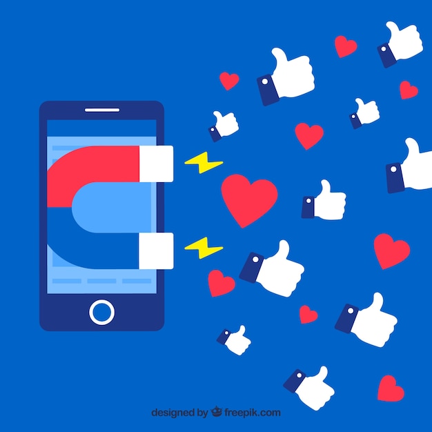 Vetor grátis facebook influenciador fundo com decive e emoticons