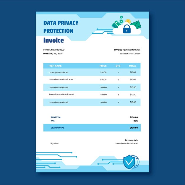 Fatura de privacidade de dados desenhada à mão