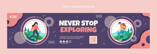 Flat design trekking twitch banner