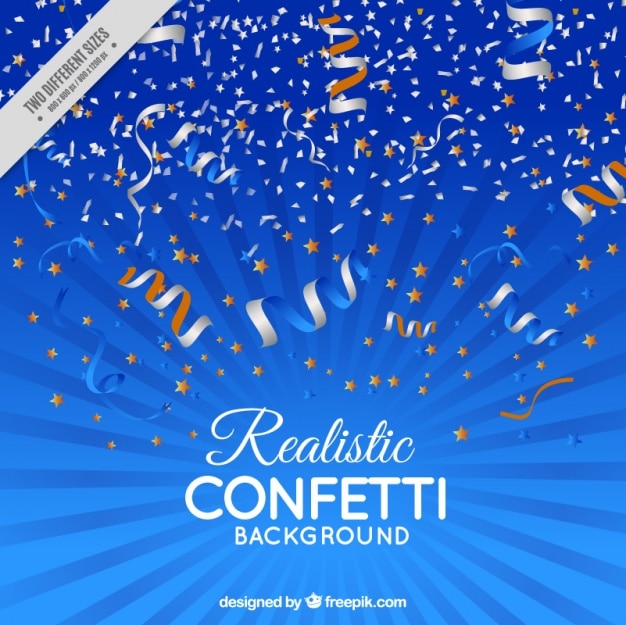 Vetor grátis fundo azul da flâmula e confetti no estilo realista