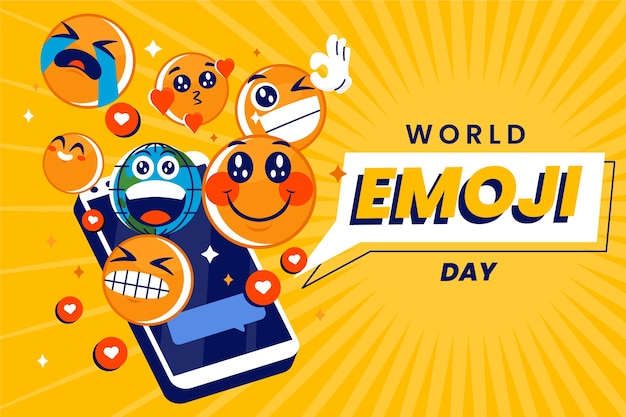 Vetor grátis fundo de dia emoji mundo plano com emoticons