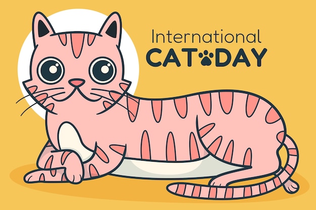 Vetor grátis fundo de dia internacional do gato desenhado à mão com gato