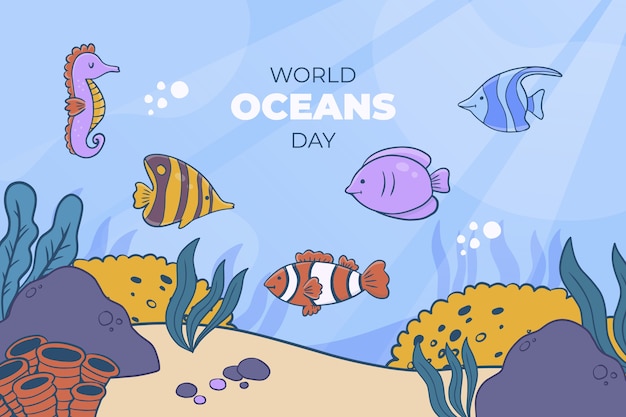 Vetor grátis fundo de dia mundial oceanos mão desenhada