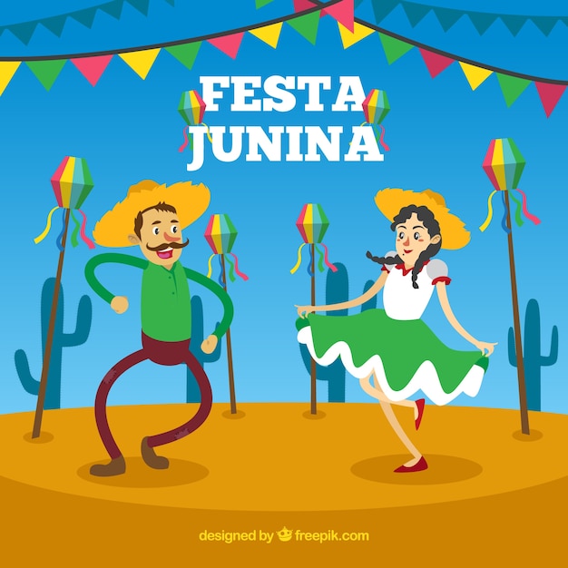 Vetor grátis fundo de festa junina com pessoas dançando