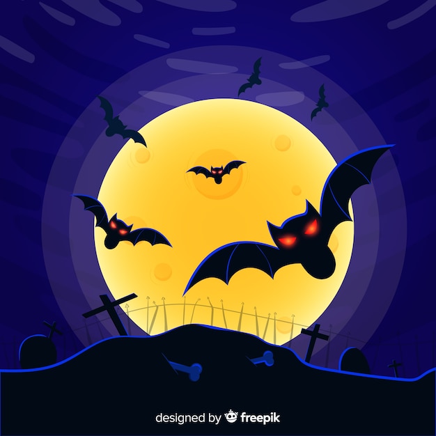 Vetor grátis fundo de morcego halloween em design plano