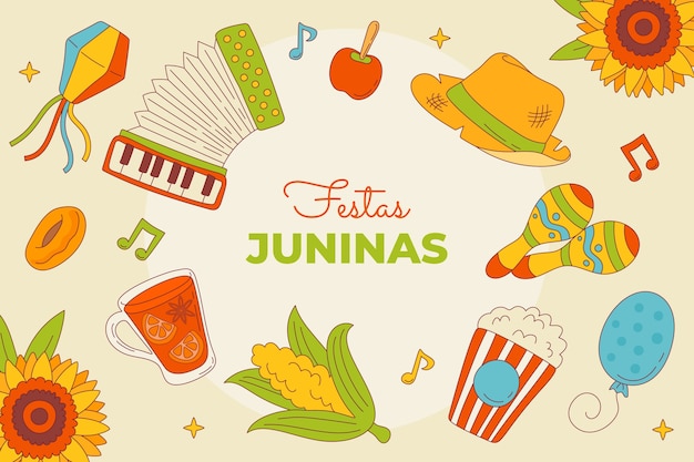 Vetor grátis fundo desenhado à mão para celebração de festas juninas brasileiras