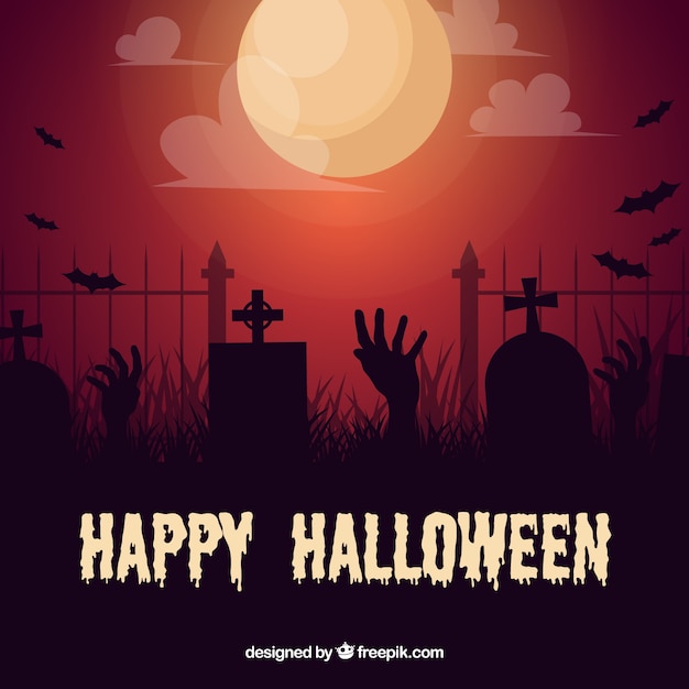 Vetor grátis fundo feliz de halloween com túmulos