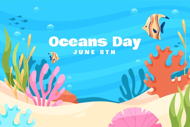 Vetor grátis fundo plano para a celebração do dia mundial dos oceanos