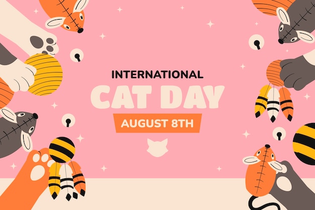 Vetor grátis fundo plano para celebração do dia internacional do gato