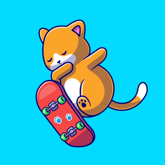 Vetor grátis gato bonito que joga o skate dos desenhos animados do ícone do vetor ilustração. conceito de ícone do esporte animal isolado vetor premium. estilo flat cartoon