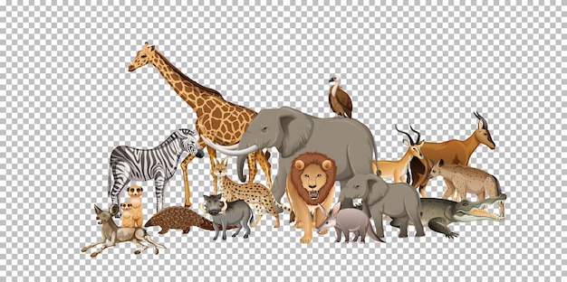 Grupo de animais selvagens africanos em fundo transparente