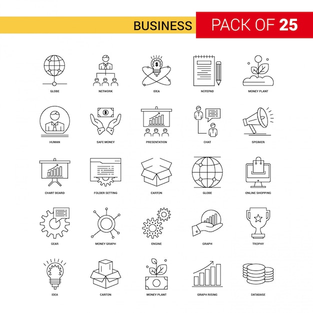 Vetor grátis ícone de linha preta de negócios - 25 business outline icon set