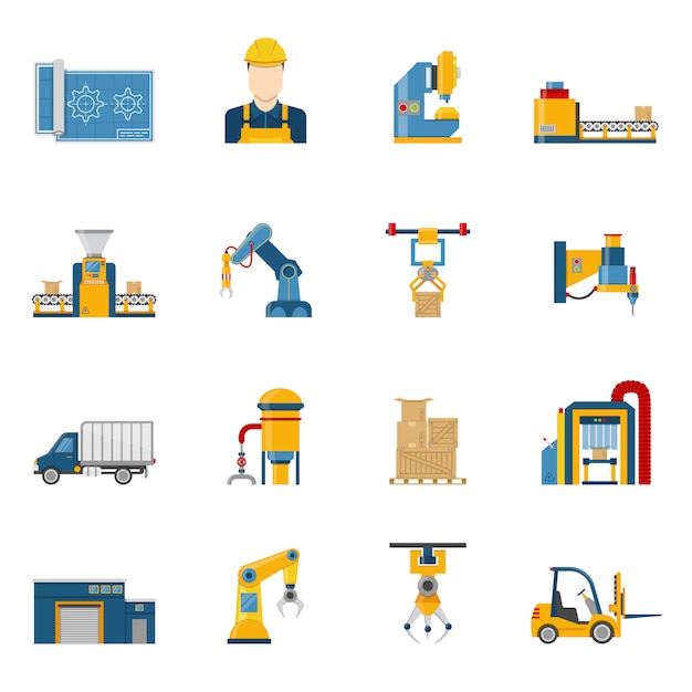 Ícones de linha de produção isolados