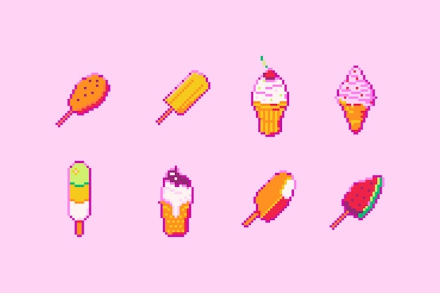 Vetor grátis Ícones de sorvete em pixel art