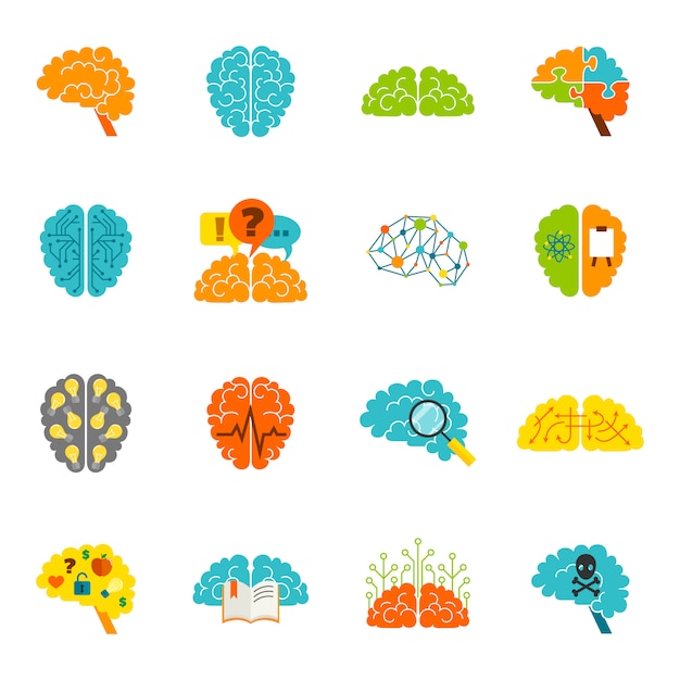 Ícones do cérebro planas