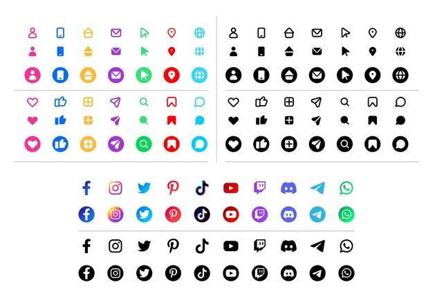 Ícones e coleção de logotipos de mídia social para cartões de visita e webs